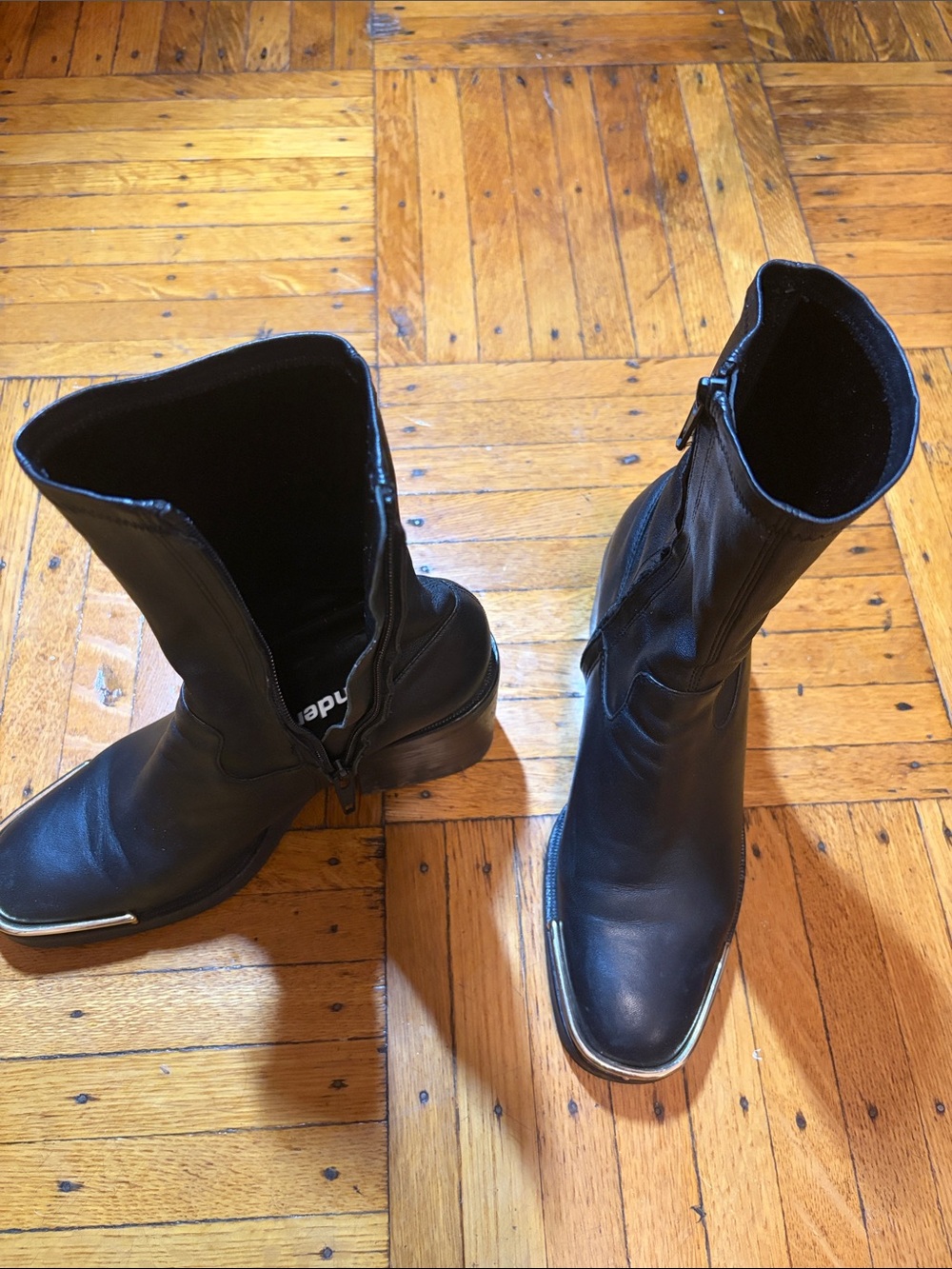 Alexander Wang « Lyndon » Metal-Toe leather booties. From the Fall 2016 runway.